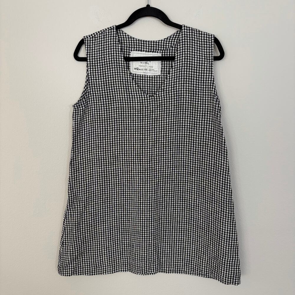not PERFECT LINEN Gingham Black White Tank V-Neck Dress (S/M)